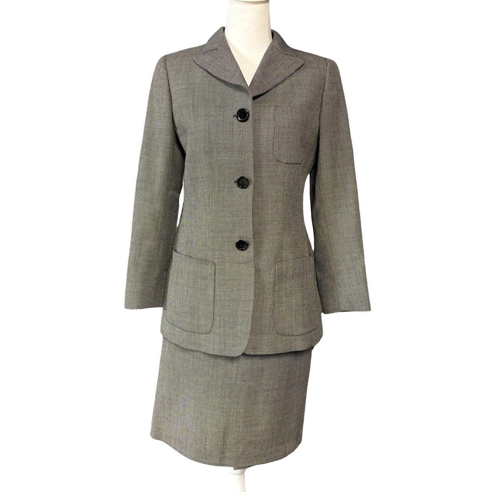 Wilkes Bashford Skirt Suit Set Womens 42 Gray Geometric Tailored Blazer Career